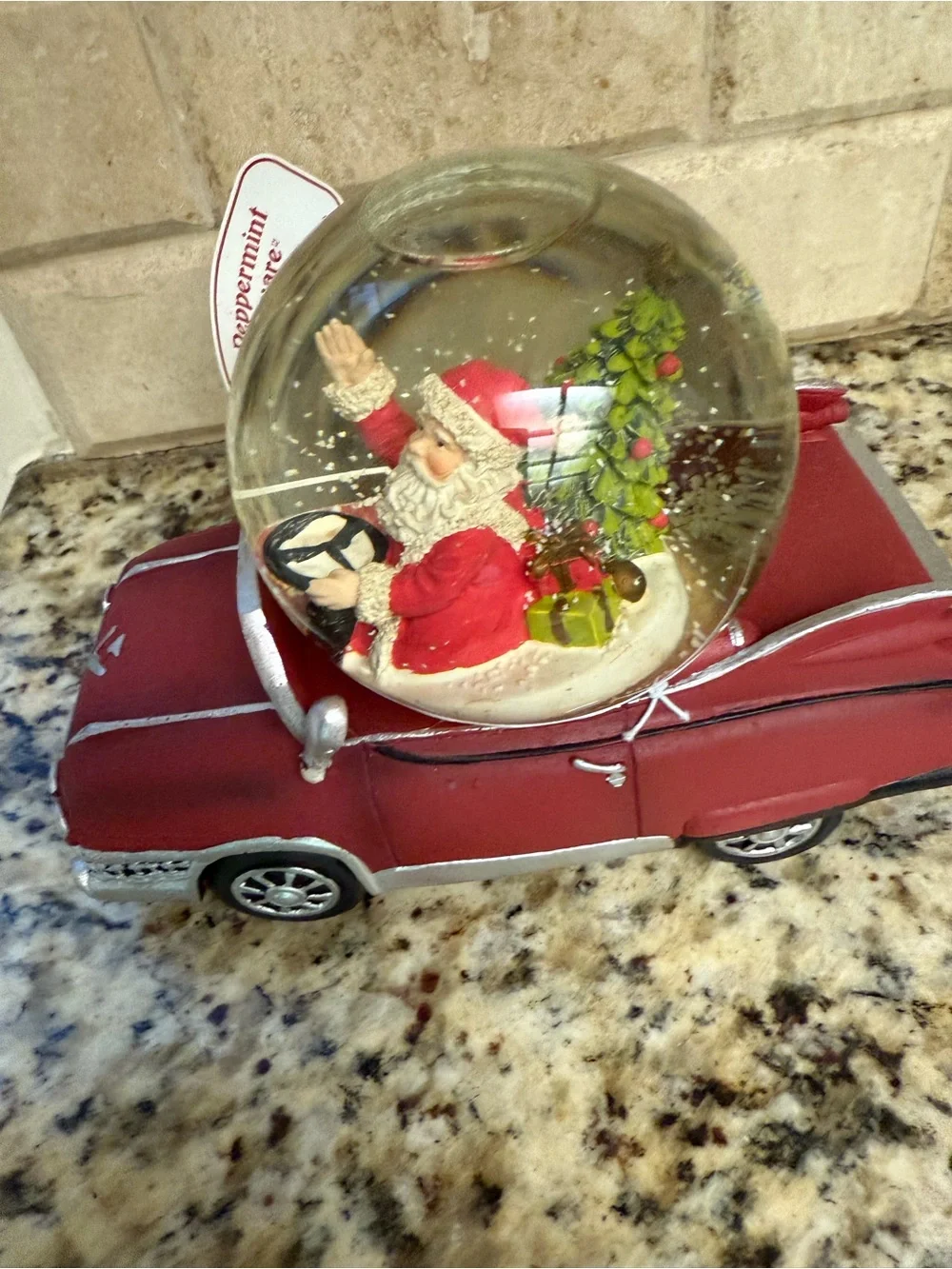 Red Santa Snow Globe Car Holiday Accent
